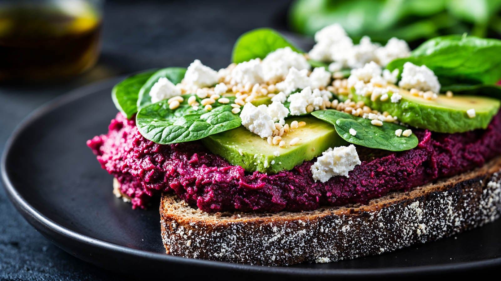 Avotoast con Espinaca y Humus de Betabel